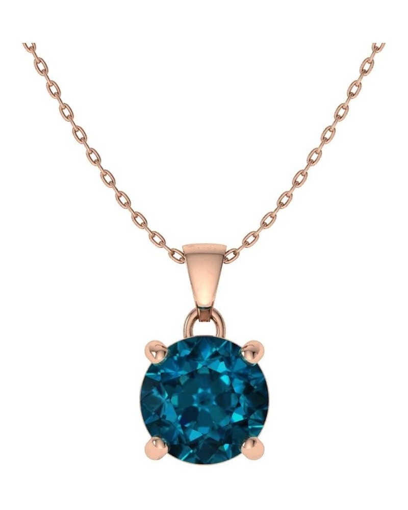 Natural and Certified Gemstone Solitaire Petite Necklace in 14k Solid Gold | 0.31 Carat Pendant with Chain London Blue Topaz ...