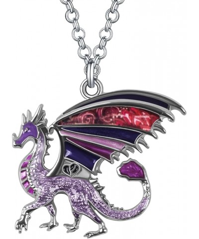 Enamel Alloy Dragon Necklace Fantasy Dinosaur Pendant Fashion Jewelry For Women Girls Charm Gift Violet $10.61 Necklaces