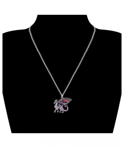 Enamel Alloy Dragon Necklace Fantasy Dinosaur Pendant Fashion Jewelry For Women Girls Charm Gift Violet $10.61 Necklaces