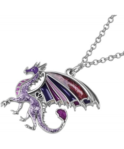 Enamel Alloy Dragon Necklace Fantasy Dinosaur Pendant Fashion Jewelry For Women Girls Charm Gift Violet $10.61 Necklaces