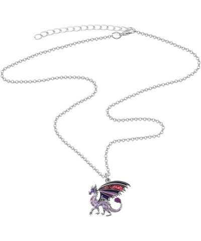 Enamel Alloy Dragon Necklace Fantasy Dinosaur Pendant Fashion Jewelry For Women Girls Charm Gift Violet $10.61 Necklaces