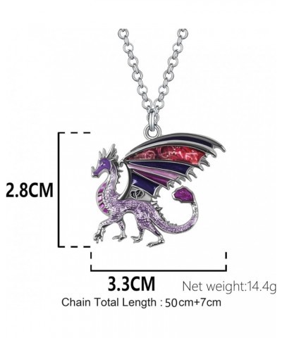 Enamel Alloy Dragon Necklace Fantasy Dinosaur Pendant Fashion Jewelry For Women Girls Charm Gift Violet $10.61 Necklaces