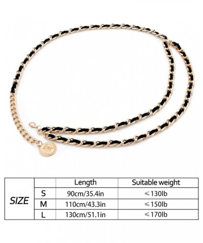 Leather Chain Belts for Women Girls, Layered Body Chain Belts Metal Waist Chain for Dress Vest Jeans Gold Black 2 L: (Fit Wai...