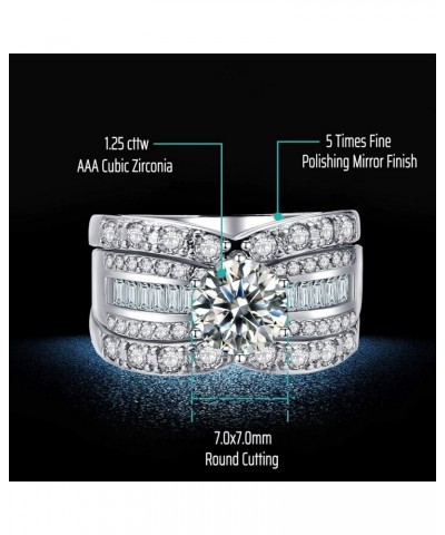 2.3Ct 18k White Gold Wedding Ring Sets for Him and Her Women Men Titanium Stainless Steel Bands Cz Couple Rings Womens Size 9...