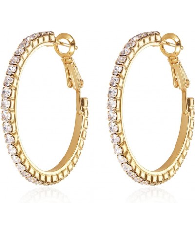 Fashion Sparkly Austrian Circle Hoop Earrings For Women Girls Piercing Earrrings 3CM-GOLD $7.79 Earrings