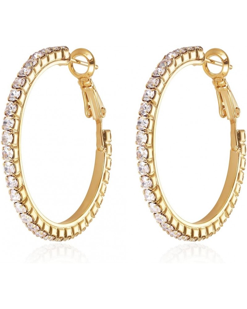 Fashion Sparkly Austrian Circle Hoop Earrings For Women Girls Piercing Earrrings 3CM-GOLD $7.79 Earrings