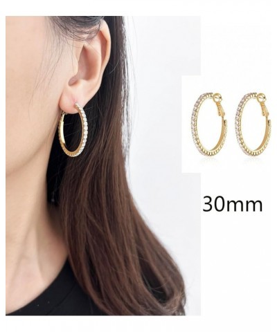 Fashion Sparkly Austrian Circle Hoop Earrings For Women Girls Piercing Earrrings 3CM-GOLD $7.79 Earrings