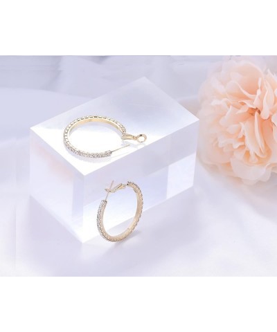 Fashion Sparkly Austrian Circle Hoop Earrings For Women Girls Piercing Earrrings 3CM-GOLD $7.79 Earrings