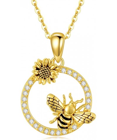 14K Real Gold Butterfly/Dragonfly/Hummingbird/Bee/Ladybug Necklace for Women 5 Style Animal Necklaces Small Circle Necklace w...