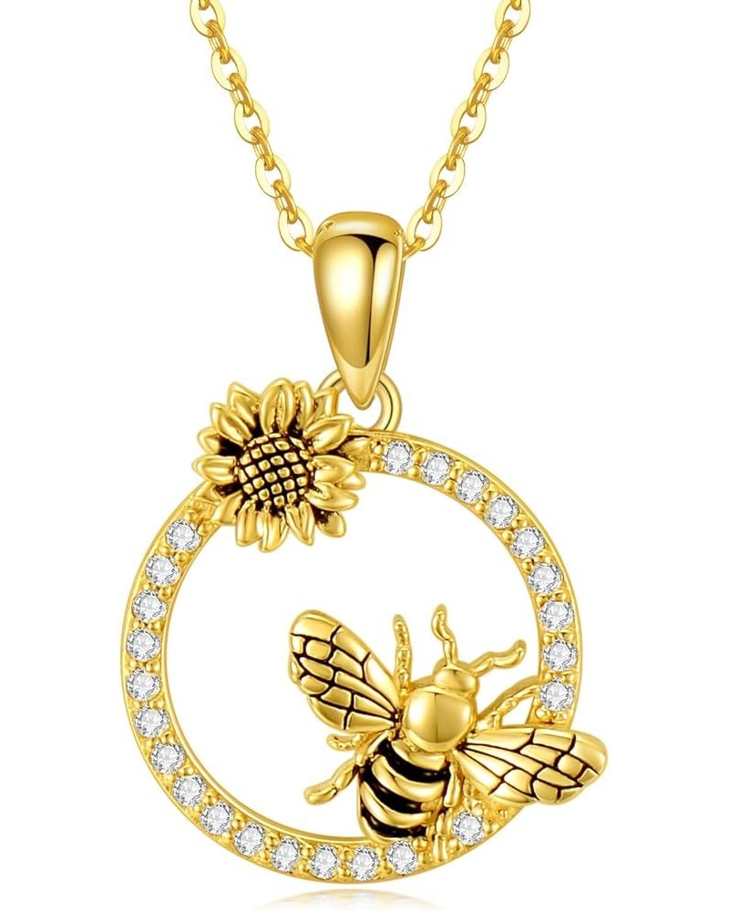 14K Real Gold Butterfly/Dragonfly/Hummingbird/Bee/Ladybug Necklace for Women 5 Style Animal Necklaces Small Circle Necklace w...