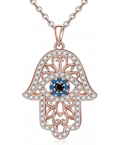 Hamsa Hand Necklace Evil Eye Necklace for Women Sterling Silver Rose Gold Plated Blue Third Eye Vintage Fatima Hand Mal De Oj...