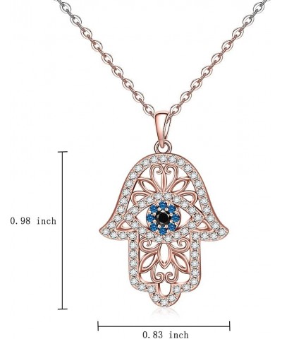 Hamsa Hand Necklace Evil Eye Necklace for Women Sterling Silver Rose Gold Plated Blue Third Eye Vintage Fatima Hand Mal De Oj...