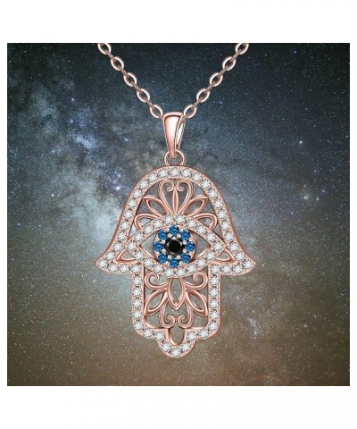 Hamsa Hand Necklace Evil Eye Necklace for Women Sterling Silver Rose Gold Plated Blue Third Eye Vintage Fatima Hand Mal De Oj...