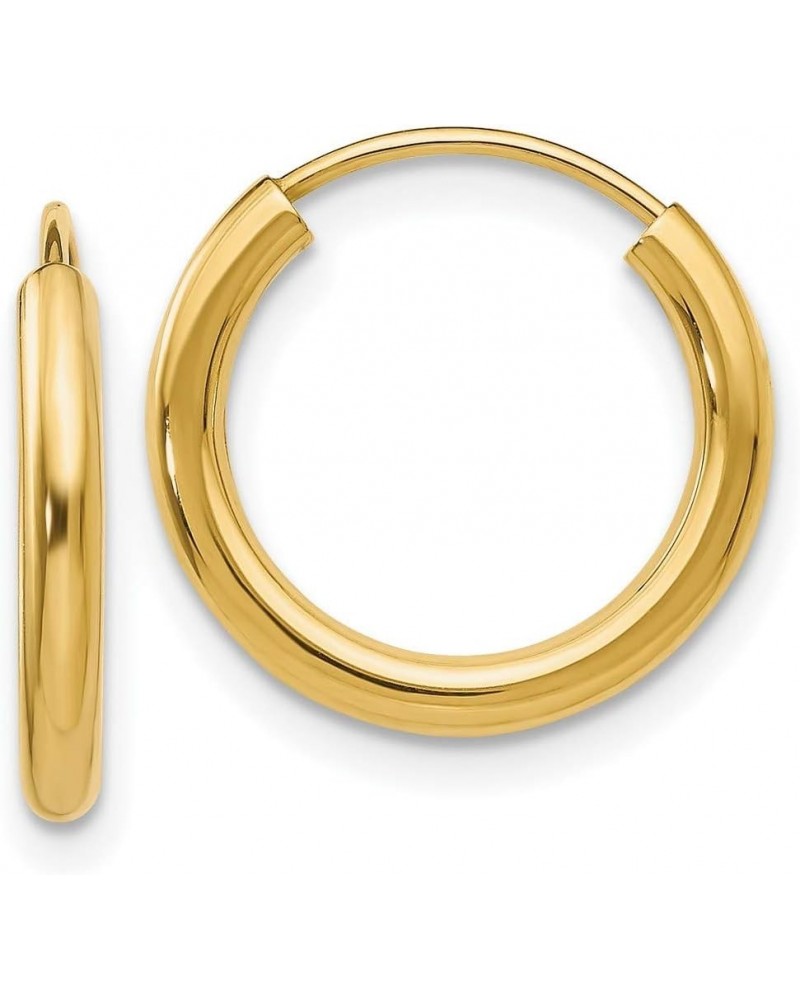 2mm Endless Hoop Earrings Polished in Real 14k Yellow Gold 15mm $156.56 Earrings