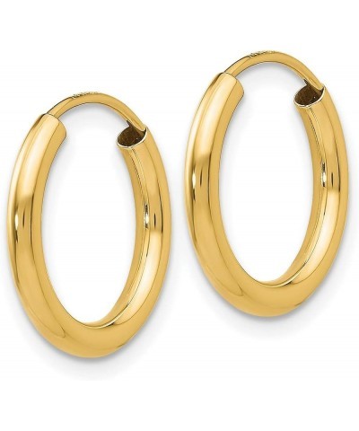 2mm Endless Hoop Earrings Polished in Real 14k Yellow Gold 15mm $156.56 Earrings