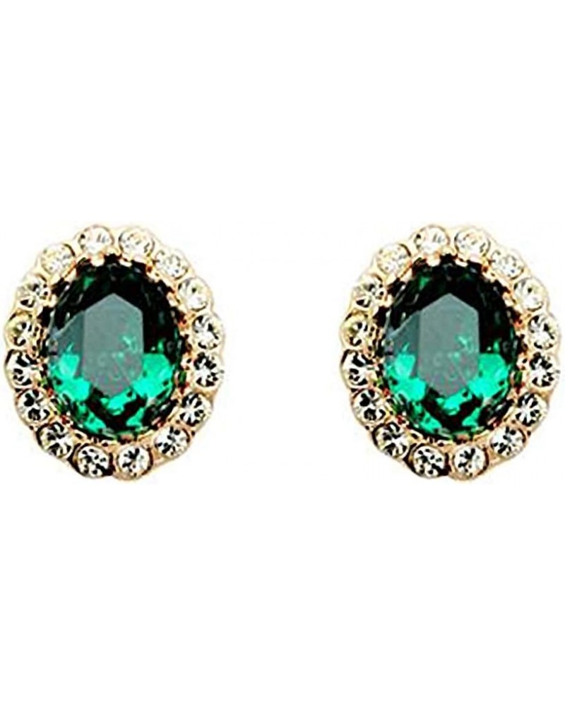 Gold Plated Oval Shaped Emerald Green Swarovski Elements Crystal with Cubic Zirconia Stud Earrings Fashion Jewelry for Women ...