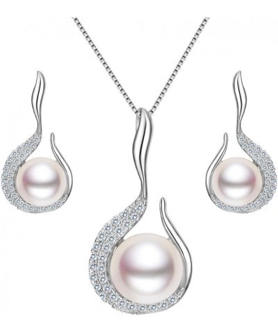 925 Sterling Silver CZ AAA Freshwater Cultured Pearl Flower Bud Necklace Earrings Set $17.76 Jewelry Sets