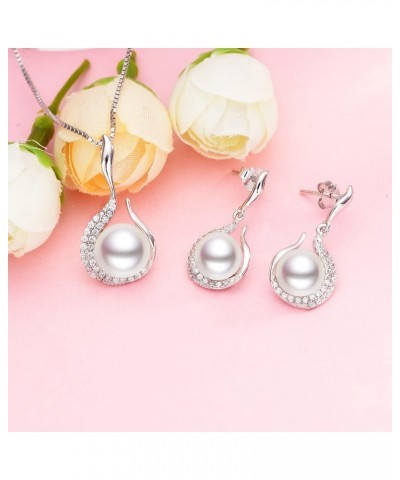 925 Sterling Silver CZ AAA Freshwater Cultured Pearl Flower Bud Necklace Earrings Set $17.76 Jewelry Sets