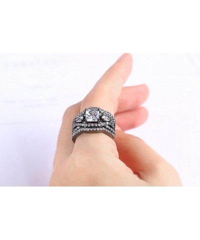 Women 3 Piece Black Gold Filled 1.5 Carat White CZ Wedding Engagement Eternity Bridal Ring Set Black gold filled $13.33 Others