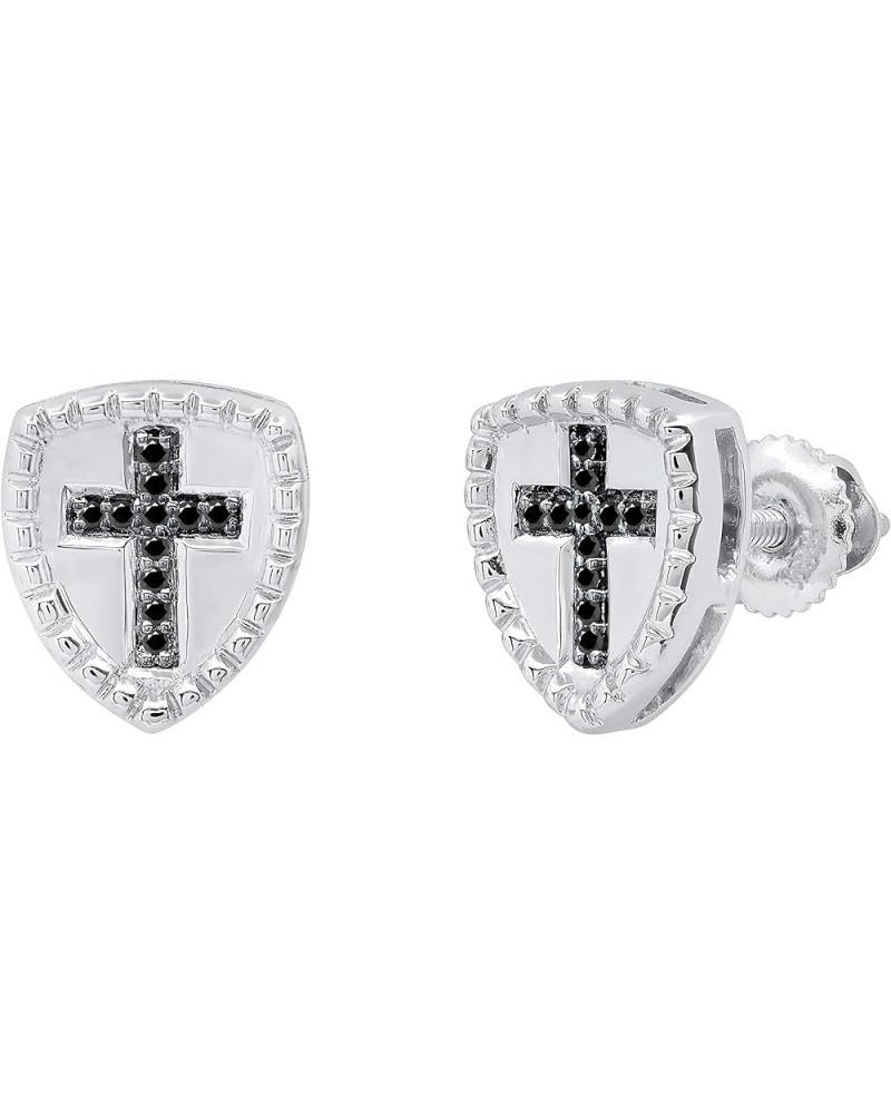 0.04 Carat (ctw) Round Diamond Knight Shield with Faith Cross Shaped Screwback Stud Earrings for Women | Available in 10K/14K...