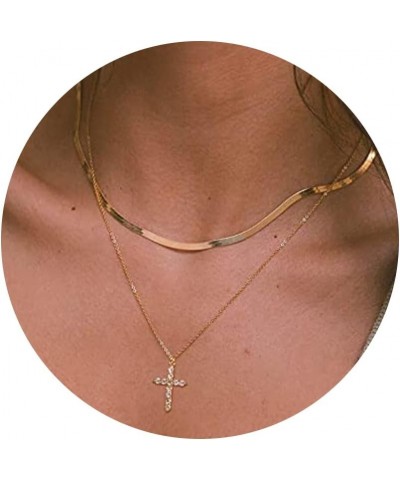 Cross Necklaces for Girl Gold Cross Pendant Necklace Simple Necklaces for Women Double Layered Cross Necklace C:Gold Simple N...