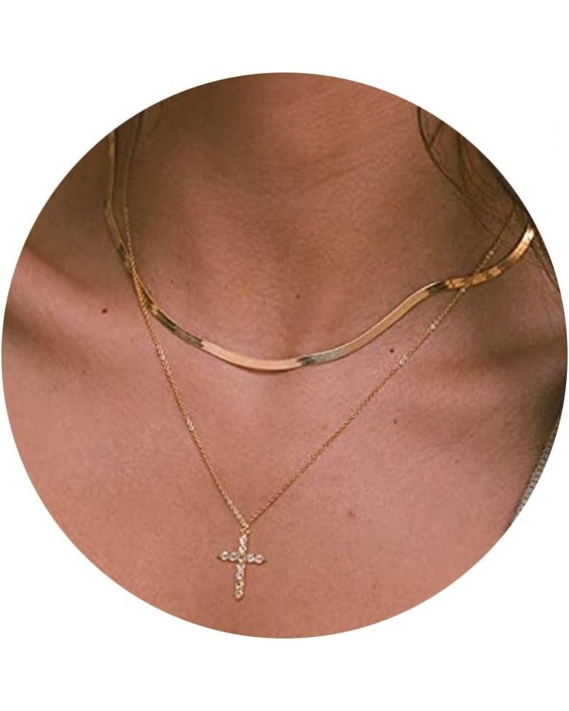 Cross Necklaces for Girl Gold Cross Pendant Necklace Simple Necklaces for Women Double Layered Cross Necklace C:Gold Simple N...