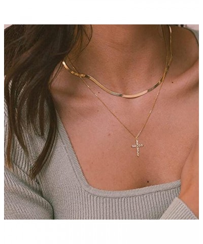 Cross Necklaces for Girl Gold Cross Pendant Necklace Simple Necklaces for Women Double Layered Cross Necklace C:Gold Simple N...