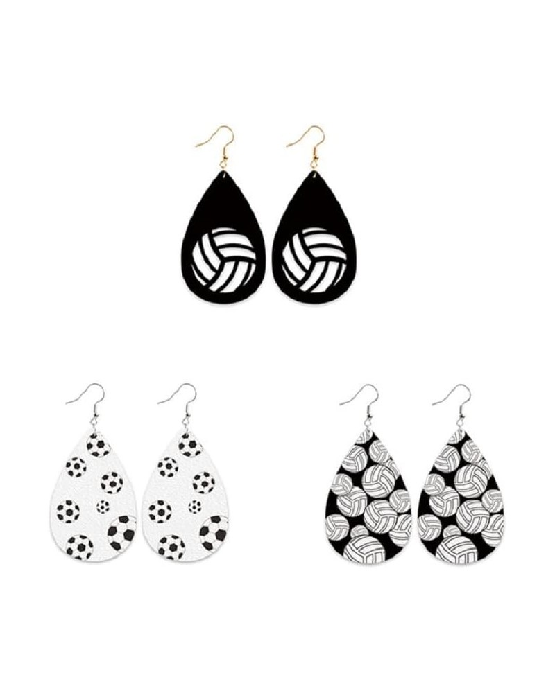 3 Pair Lightweight Glitter Leather Football Earrings Set for Women Girls Sports Game Baseball Baseball Basketball Soccer Tear...