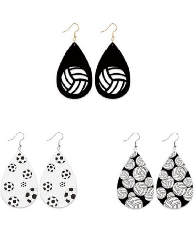 3 Pair Lightweight Glitter Leather Football Earrings Set for Women Girls Sports Game Baseball Baseball Basketball Soccer Tear...