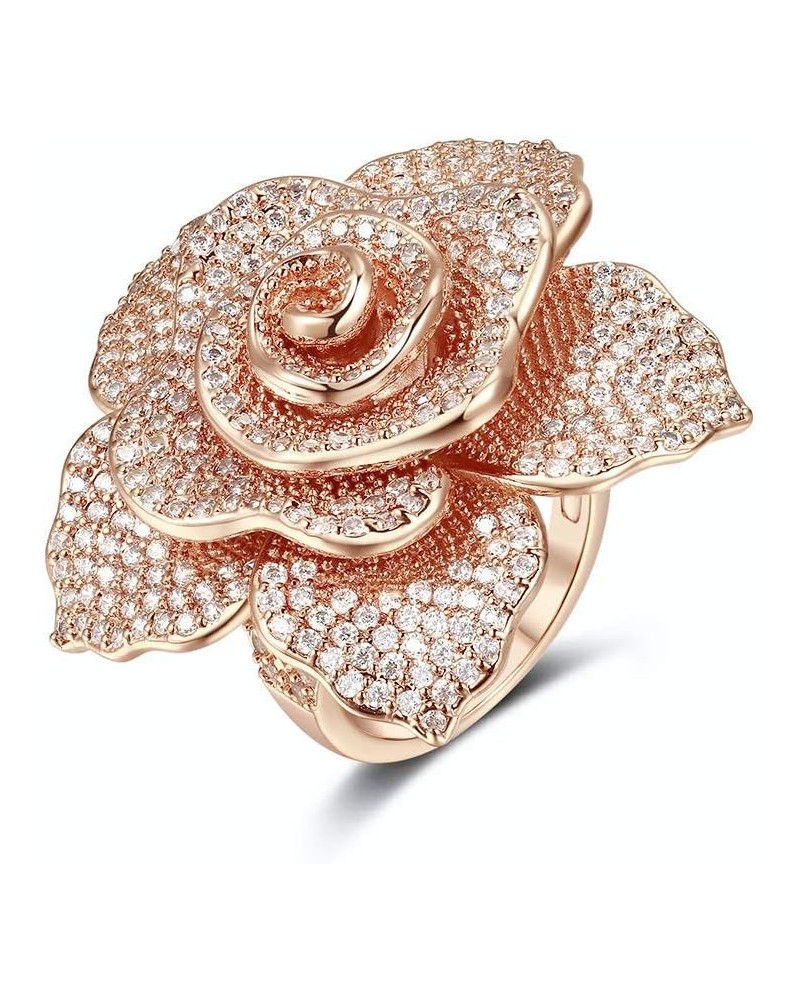 Fashion Ring For Women Wedding Engagement Flower Rose Gold Platinum Zircon Crystal Statement Jewelry rings Rose Gold Color $9...