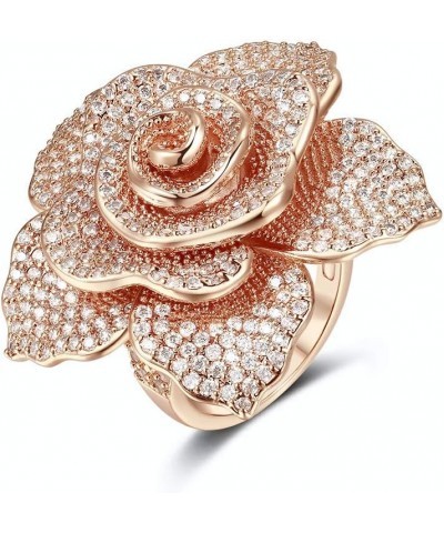 Fashion Ring For Women Wedding Engagement Flower Rose Gold Platinum Zircon Crystal Statement Jewelry rings Rose Gold Color $9...