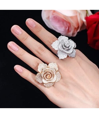 Fashion Ring For Women Wedding Engagement Flower Rose Gold Platinum Zircon Crystal Statement Jewelry rings Rose Gold Color $9...