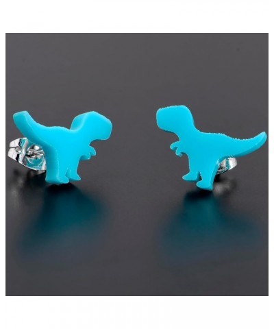 20G Stainless Steel Blue Acrylic Tyrannosaurus Rex Dinosaur Pierced Stud Earrings Set for Women Men $10.82 Earrings