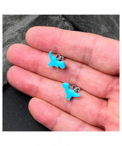 20G Stainless Steel Blue Acrylic Tyrannosaurus Rex Dinosaur Pierced Stud Earrings Set for Women Men $10.82 Earrings