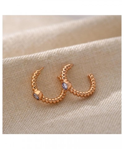 Birthstone Gold Hoop Earrings for Women, Rose Gold Platead Open Twisted Rope Round Simulated Solitaire Diamond Earrings Hoops...