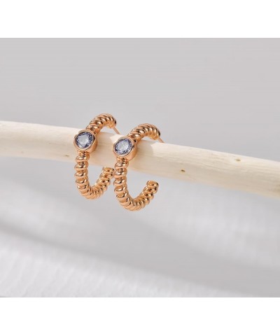 Birthstone Gold Hoop Earrings for Women, Rose Gold Platead Open Twisted Rope Round Simulated Solitaire Diamond Earrings Hoops...