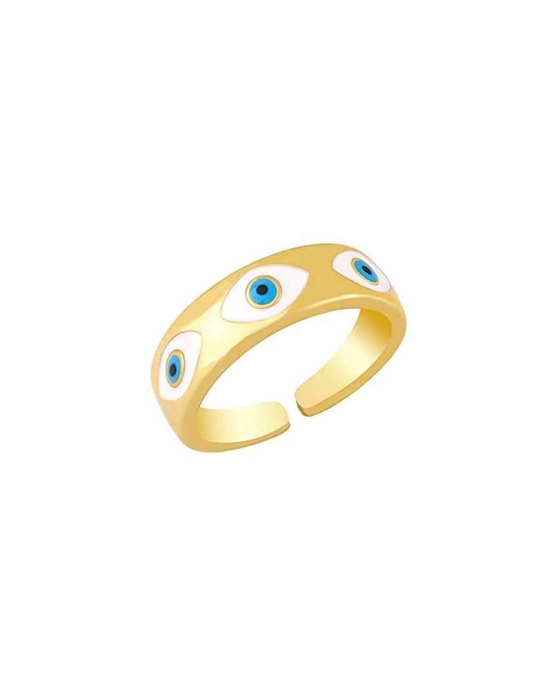 Evil Eye Y2K Rings Colorful Gold Rings Adjustable Aesthetic Rings 14K Gold Plated Statement Rings Enamel Earrings for Women G...