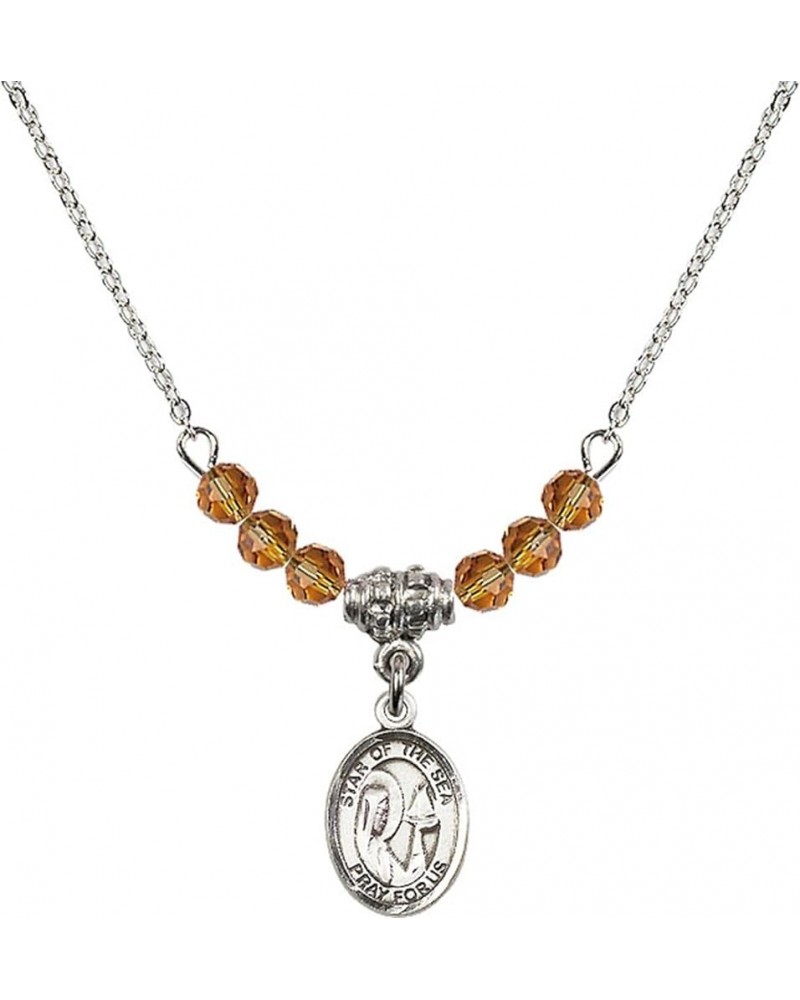 November Birth Month Bead Necklace with Catholic Patron Saint Petite Charm, 18 Inch Our Lady Star of the Sea $32.44 Necklaces