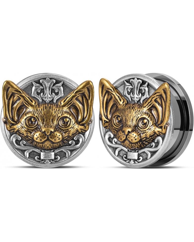 1 Pair Retro Ear Gauges Screw Fit Plug Flesh Tunnels Cat Fox Elephant Stretcher Earrings Hanger Expander Piercing Jewelry 8mm...