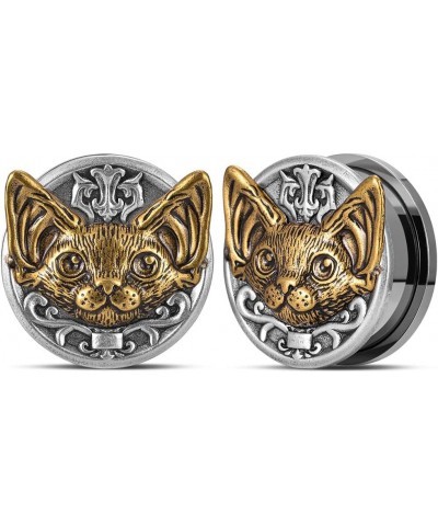 1 Pair Retro Ear Gauges Screw Fit Plug Flesh Tunnels Cat Fox Elephant Stretcher Earrings Hanger Expander Piercing Jewelry 8mm...