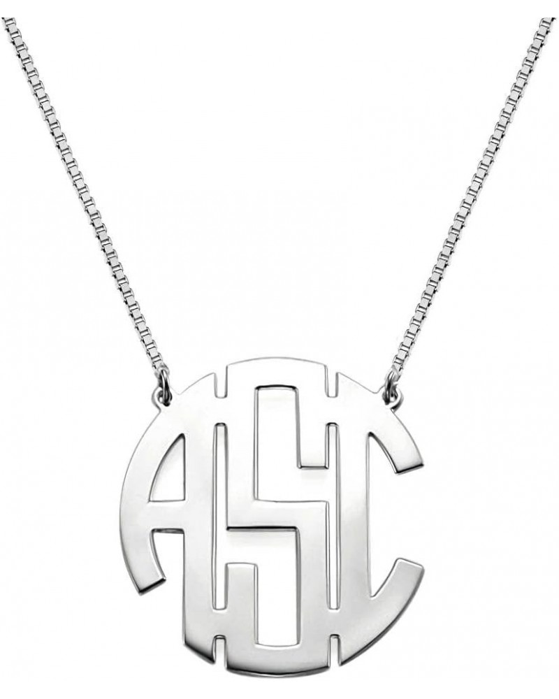 Monogram Necklace Monogrammed Pendant Necklaces for Women Sterling Silver Gold Plated Initial Letter Engraved Toggle Coin Dis...