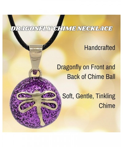 Dragonfly Angel Caller Harmony Ball Chime Necklace with Fuschia Purple Glitter Enamel and Alpaca Silver 28" Silver Rolo Chain...