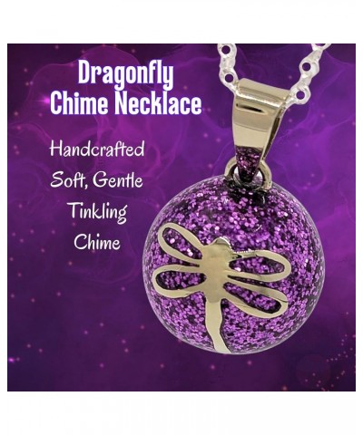 Dragonfly Angel Caller Harmony Ball Chime Necklace with Fuschia Purple Glitter Enamel and Alpaca Silver 28" Silver Rolo Chain...