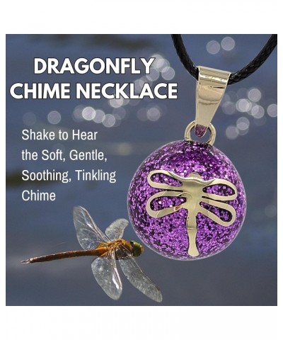 Dragonfly Angel Caller Harmony Ball Chime Necklace with Fuschia Purple Glitter Enamel and Alpaca Silver 28" Silver Rolo Chain...