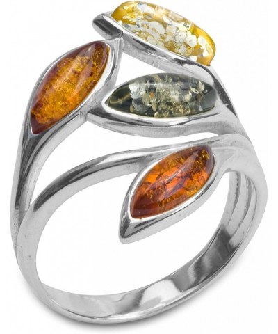 Multicolor Amber Sterling Silver Leaf Ring $19.20 Rings