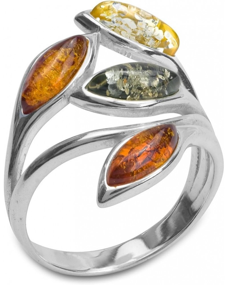 Multicolor Amber Sterling Silver Leaf Ring $19.20 Rings