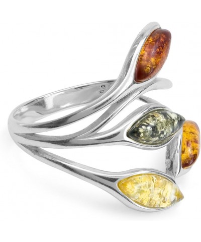 Multicolor Amber Sterling Silver Leaf Ring $19.20 Rings