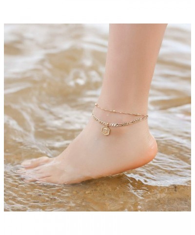 Ankle Bracelets for Women Initial Anklets, 14K Gold Filled Figaro Chain Letter Initial Anklets for Women Handmade Layered Ank...