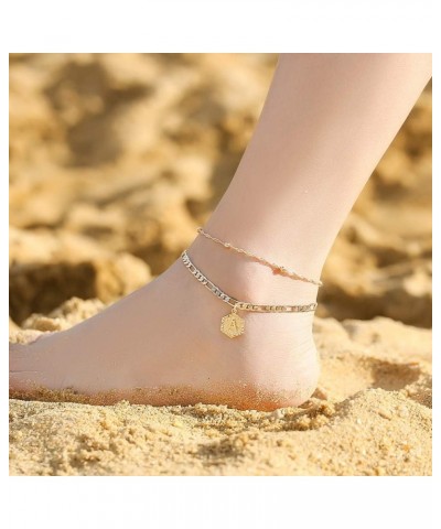 Ankle Bracelets for Women Initial Anklets, 14K Gold Filled Figaro Chain Letter Initial Anklets for Women Handmade Layered Ank...