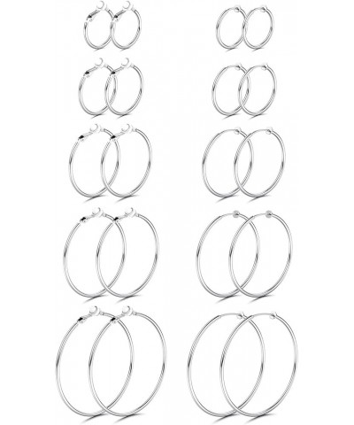 10 Pairs Clip On Hoop Earrings Stainless Steel Clip On Earrings for Women No Piercing Fake Hoop Earrings Spring Hoop Earrings...